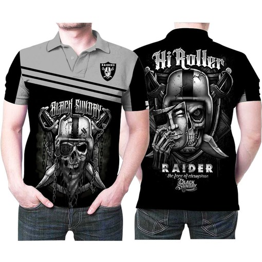 Las Vegas Raiders Black Sunday Hi Roller Skull The Face Of Champions Printed Gift For Las Vegas Raiders Fan Polo Shirt