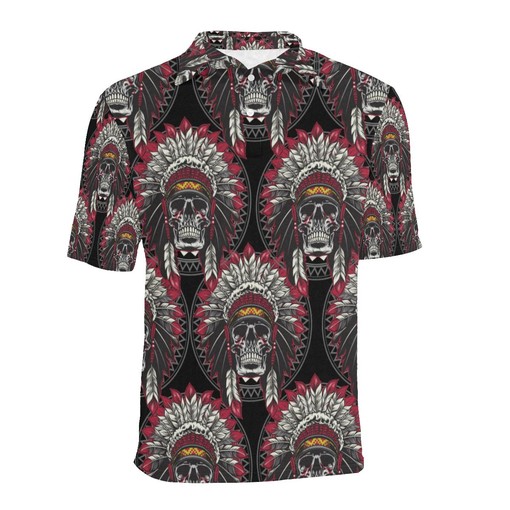 Native Indian Skull Men Polo Shirt - Image 2