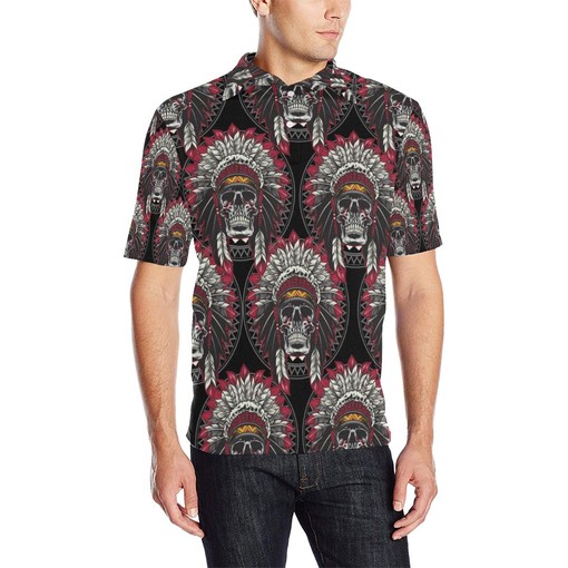 Native Indian Skull Men Polo Shirt