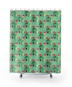 Atomic Cat Retro Christmas Shower Curtain, MCM Style Cute Indoor Decor for the Holidays