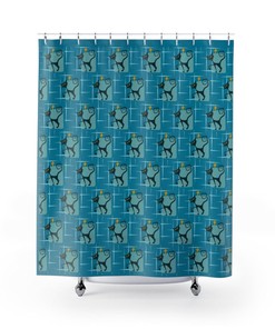 Atomic Mid Century Modern Kitty Shower Curtain, Vintage Style Bathroom Decor