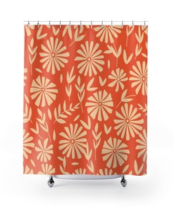 Retro Flower Groovy Hippie Shower Curtain, Vintage Style Bathroom Decor for 70s Era