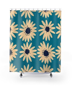 Retro Daisy Flower Hippie Groovy Shower Curtain, Classic 70s Bathroom Decor