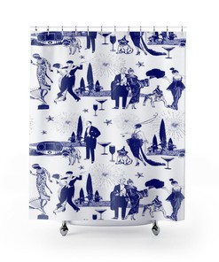 Hollywood Regency Toile Shower Curtain, Vintage Inspired Bathroom Decor