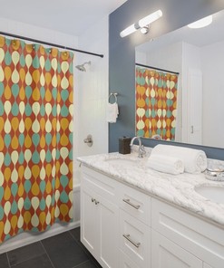 Mustard Yellow Shower Curtain, Mid Century Modern Retro Bathroom Decor with Mint Green Accents