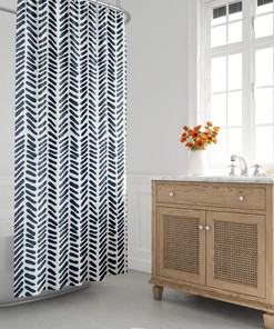 Herringbone Boho Tribal Shower Curtain, Minimalist Abstract Design for Contemporary Bathroom