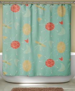 Atomic Mid Century Modern Shower Curtain, Retro Style Bathroom Decor for Modern Homes