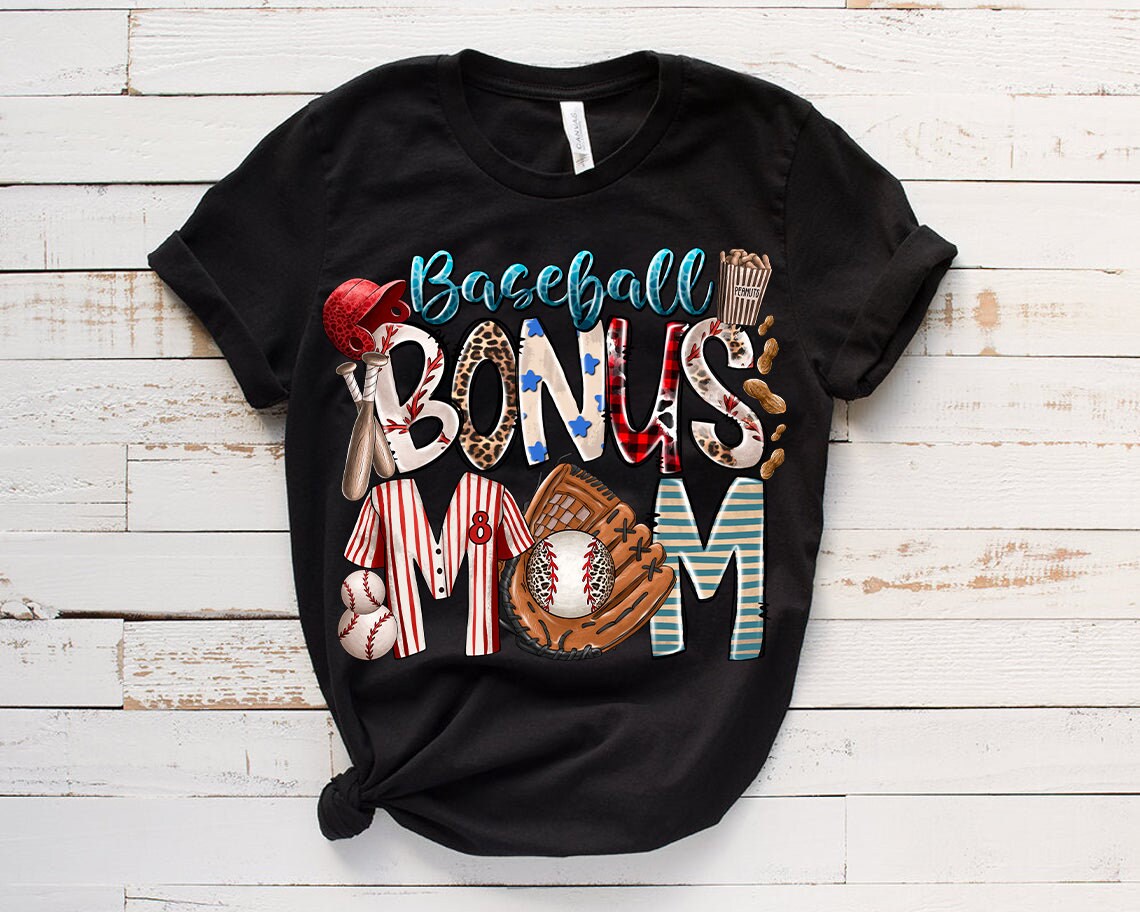 Baseball Bonus Mom Tee, Cute Baseball Clipart, Graphic T-Shirt - Image 2