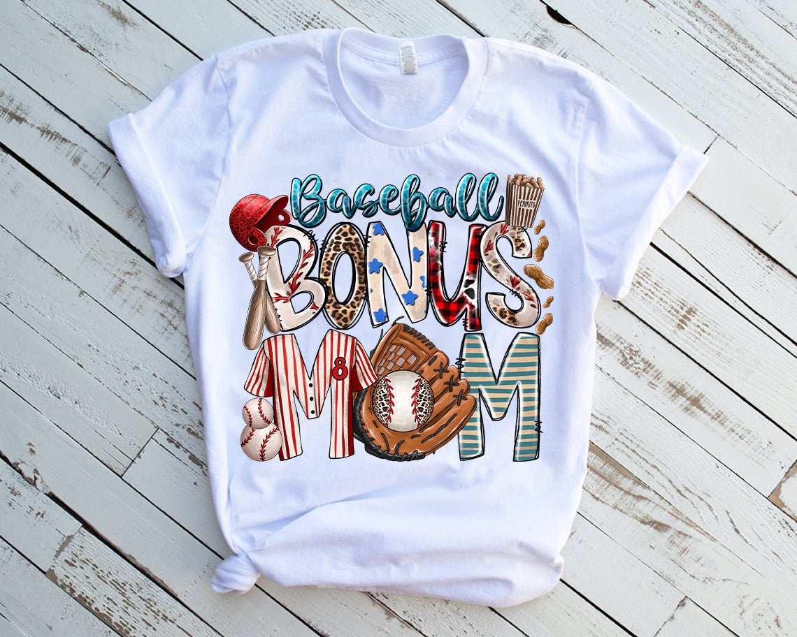 Baseball Bonus Mom Tee, Cute Baseball Clipart, Graphic T-Shirt