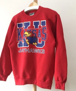 Vintage Style 90s Kansas University Jayhawks Crewneck Sweatshirt, Hoodie, and Shirt Combo