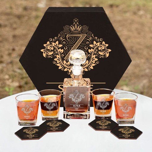 Schlie Whiskey Set (Wooden box + Decanter + 4 Glasses + 4 Coasters) - Image 4