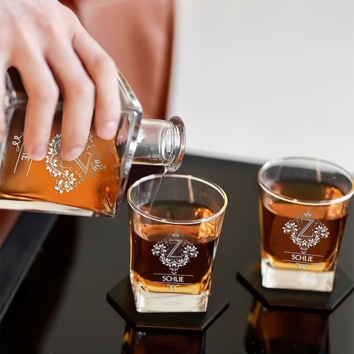 Schlie Whiskey Set (Wooden box + Decanter + 4 Glasses + 4 Coasters) - Image 3