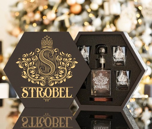 STROBEL - WHISKEY SET (Wooden box + Decanter + 4 Glasses + 4 Coasters) - Image 2