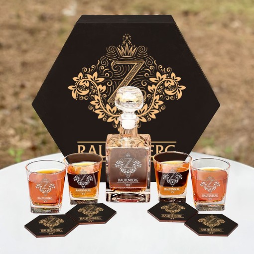 Rautenberg Whiskey Set (Wooden box + Decanter + 4 Glasses + 4 Coasters) - Image 4