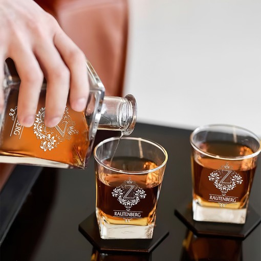 Rautenberg Whiskey Set (Wooden box + Decanter + 4 Glasses + 4 Coasters) - Image 3