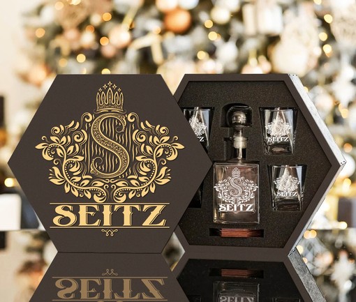 SEITZ - WHISKEY SET (Wooden box + Decanter + 4 Glasses + 4 Coasters) - Image 2