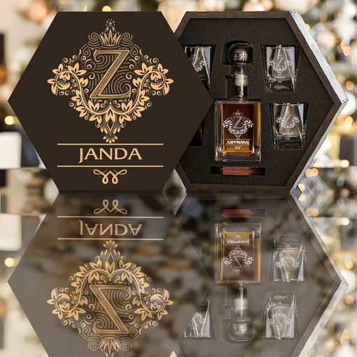 Janda Whiskey Set (Wooden box + Decanter + 4 Glasses + 4 Coasters) - Image 2