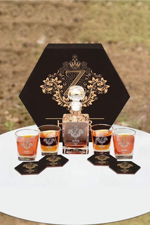 Hoyer Whiskey Set (Wooden box + Decanter + 4 Glasses + 4 Coasters) - Image 8