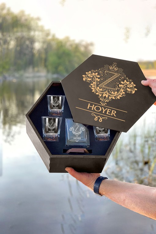 Hoyer Whiskey Set (Wooden box + Decanter + 4 Glasses + 4 Coasters) - Image 5
