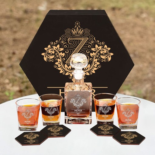 Hoyer Whiskey Set (Wooden box + Decanter + 4 Glasses + 4 Coasters) - Image 4