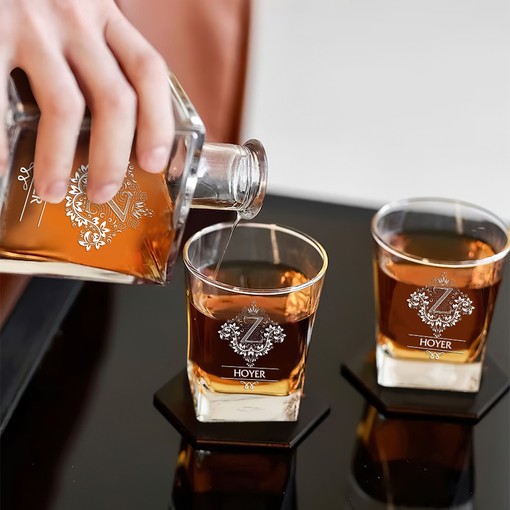 Hoyer Whiskey Set (Wooden box + Decanter + 4 Glasses + 4 Coasters) - Image 3
