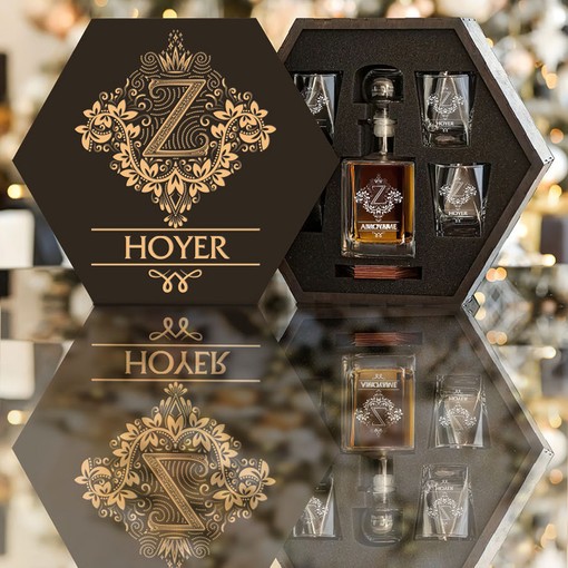 Hoyer Whiskey Set (Wooden box + Decanter + 4 Glasses + 4 Coasters) - Image 2