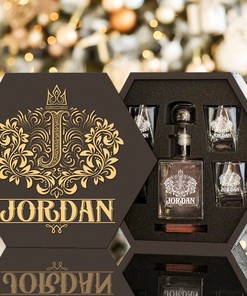 JORDAN - WHISKEY SET (Wooden box + Decanter + 4 Glasses + 4 Coasters)