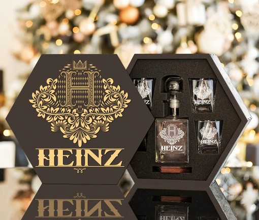 HEINZ - WHISKEY SET (Wooden box + Decanter + 4 Glasses + 4 Coasters) - Image 2