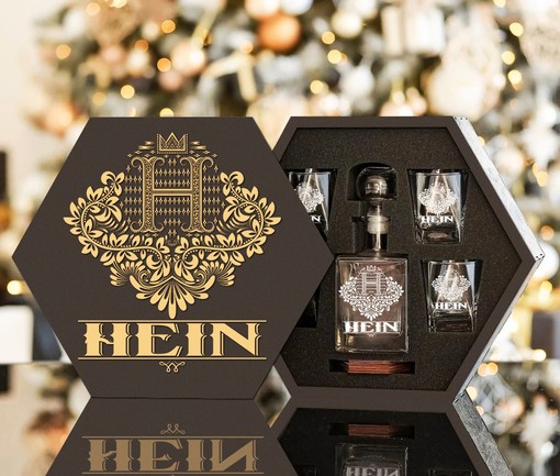 HEIN - WHISKEY SET (Wooden box + Decanter + 4 Glasses + 4 Coasters) - Image 2