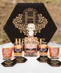 HAASE - WHISKEY SET (Wooden box + Decanter + 4 Glasses + 4 Coasters)
