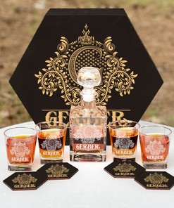 GERBER - WHISKEY SET (Wooden box + Decanter + 4 Glasses + 4 Coasters)
