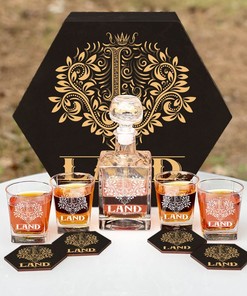LAND - WHISKEY SET (Wooden box + Decanter + 4 Glasses + 4 Coasters)