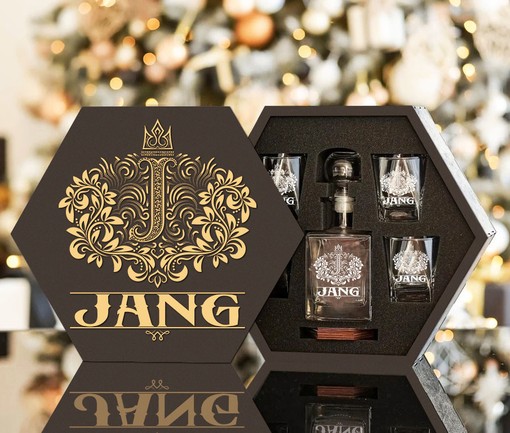 JANG - WHISKEY SET (Wooden box + Decanter + 4 Glasses + 4 Coasters) - Image 2