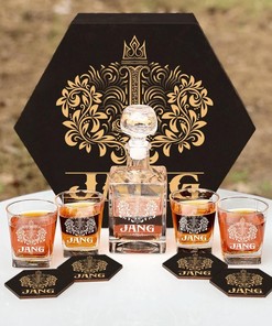 JANG - WHISKEY SET (Wooden box + Decanter + 4 Glasses + 4 Coasters)