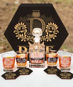 DALE - WHISKEY SET (Wooden box + Decanter + 4 Glasses + 4 Coasters)