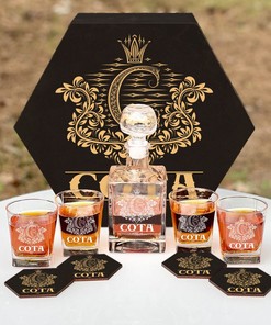 COTA - WHISKEY SET (Wooden box + Decanter + 4 Glasses + 4 Coasters)