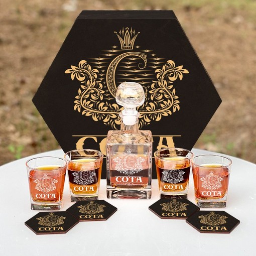 COTA - WHISKEY SET (Wooden box + Decanter + 4 Glasses + 4 Coasters)