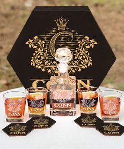 CONN - WHISKEY SET (Wooden box + Decanter + 4 Glasses + 4 Coasters)