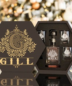 GILL - WHISKEY SET (Wooden box + Decanter + 4 Glasses + 4 Coasters)