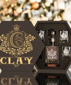 CLAY - WHISKEY SET (Wooden box + Decanter + 4 Glasses + 4 Coasters)