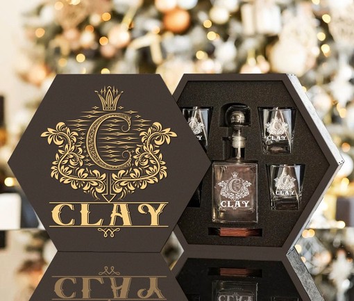 CLAY - WHISKEY SET (Wooden box + Decanter + 4 Glasses + 4 Coasters)