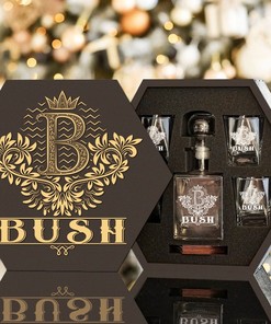 BUSH - WHISKEY SET (Wooden box + Decanter + 4 Glasses + 4 Coasters)