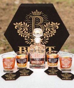 BURT - WHISKEY SET (Wooden box + Decanter + 4 Glasses + 4 Coasters)