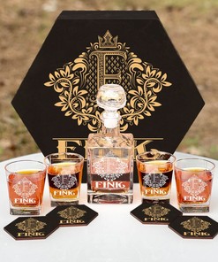 FINK - WHISKEY SET (Wooden box + Decanter + 4 Glasses + 4 Coasters)