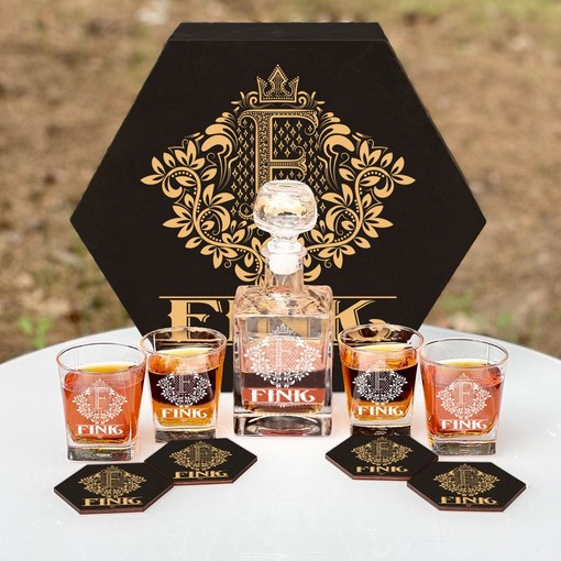FINK - WHISKEY SET (Wooden box + Decanter + 4 Glasses + 4 Coasters)