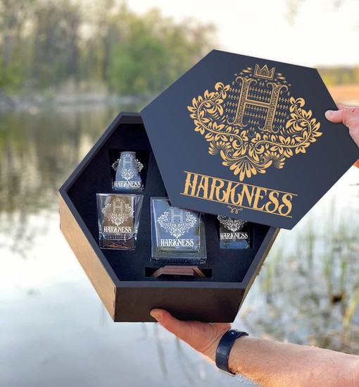 HARKNESS - WHISKEY SET (Wooden box + Decanter + 4 Glasses + 4 Coasters) - Image 3