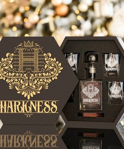 HARKNESS - WHISKEY SET (Wooden box + Decanter + 4 Glasses + 4 Coasters)
