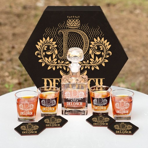 DELOACH - WHISKEY SET (Wooden box + Decanter + 4 Glasses + 4 Coasters) - Image 2
