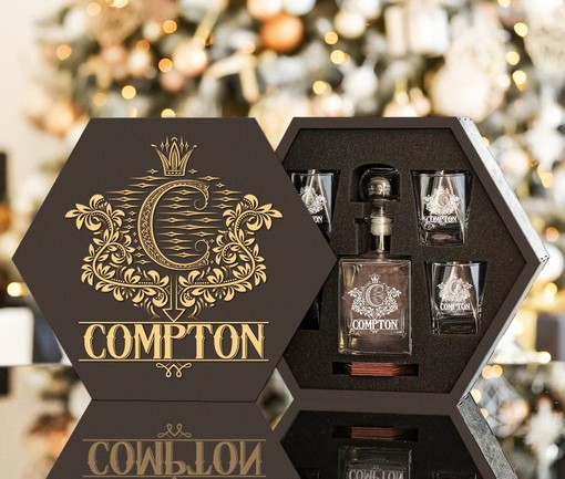 COMPTON - WHISKEY SET (Wooden box + Decanter + 4 Glasses + 4 Coasters) - Image 2