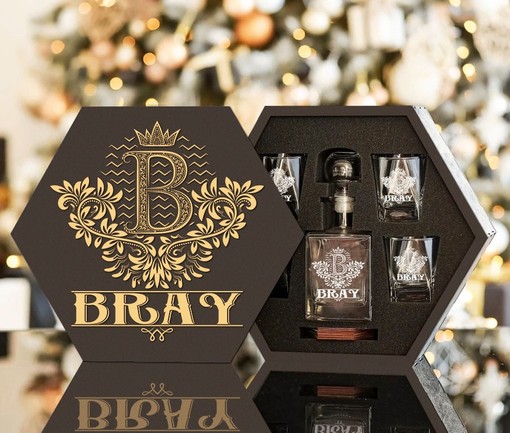 BRAY - WHISKEY SET (Wooden box + Decanter + 4 Glasses + 4 Coasters) - Image 2